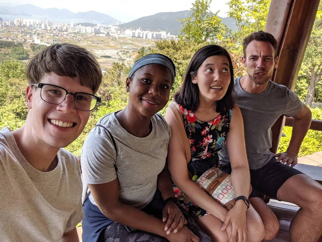 Peter poses for a photo with other expats in Samcheonpo, South Korea